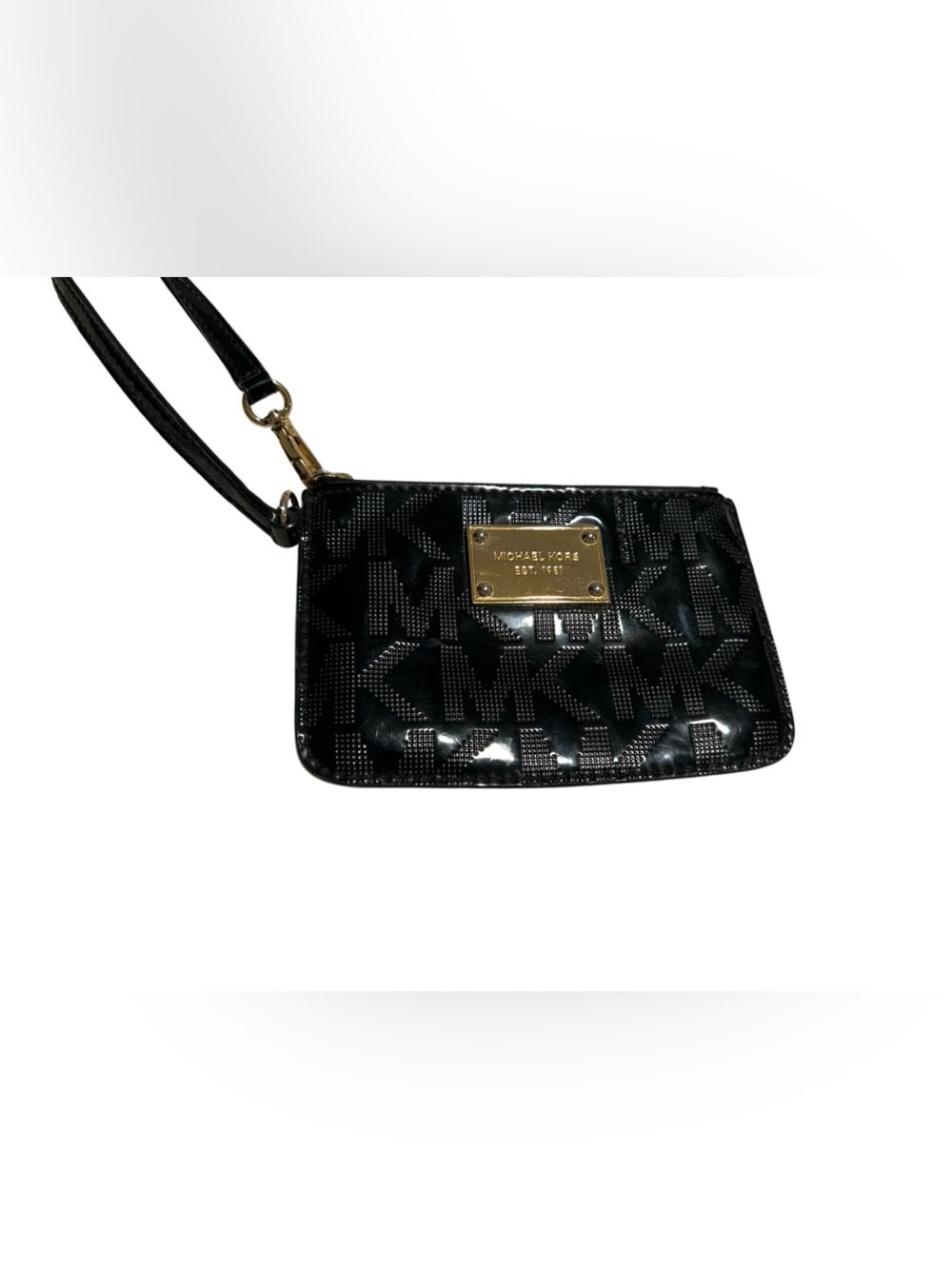 Michael Kors Black Patent Logo Wristlet with Gold Plate - Picture 2 of 4
